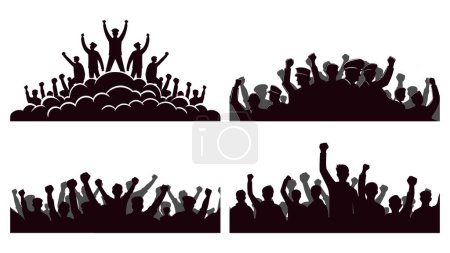 Silhouette of people raising their hands with different style vector illustration