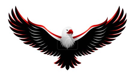 Black eagle with red and white bands on its wings vector illustration. 2024 Indonesian Independence Day symbol