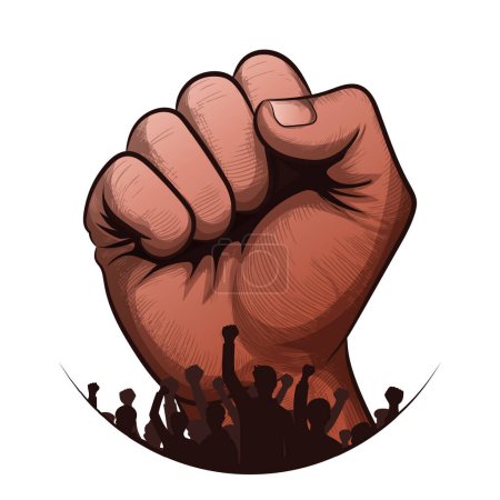 Illustration for Fist hand vector illustration with Silhouette of people raising their hands vector - Royalty Free Image