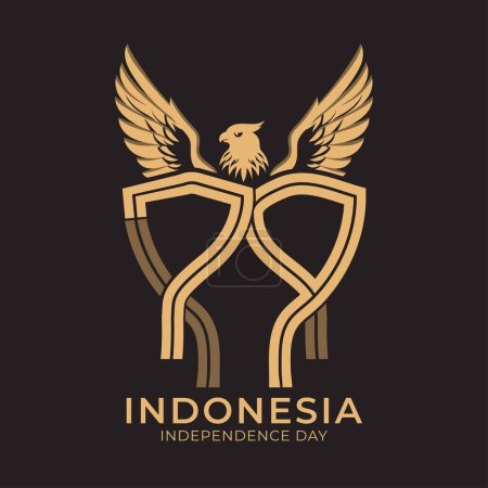 Téléchargez les illustrations : 79ème indonésien Independence Day concept logo avec la couleur dorée de l'illustration de l'aigle - en licence libre de droit