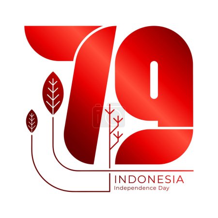Téléchargez les illustrations : Simple 79e jour de l'indépendance de l'Indonésie, 17 août 2024 logo concept avec style biologique - en licence libre de droit