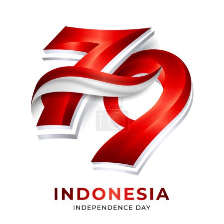Téléchargez les illustrations : 79e anniversaire de l'indépendance de l'Indonésie, 17 août 2024 logo concept avec drapeau indonésien - en licence libre de droit