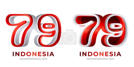 Téléchargez les illustrations : 79e logo du concept indonésien d'indépendance. design élégant avec design de couleur rouge et blanc. - en licence libre de droit