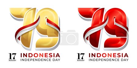 Téléchargez les illustrations : 79e logo du concept indonésien d'indépendance, design simple, élégant et moderne avec différentes couleurs - en licence libre de droit