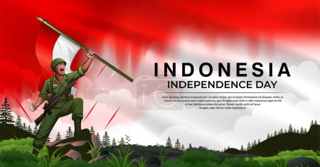 Indonesia Independence day or Hero's Day banner design with hero holding a red white flag illustration