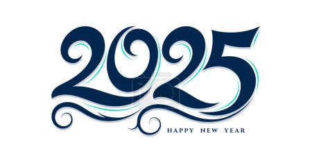 Illustration for Happy new year 2025 typography with hand drawn design - Royalty Free Image