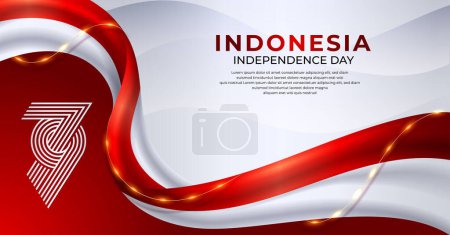 79th Indonesia Independence Day banner with red and white waving ribbon