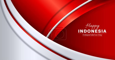 Téléchargez les illustrations : Arrière-plan de l'indonésie Jour de l'indépendance avec la conception ondulation blanche rouge - en licence libre de droit