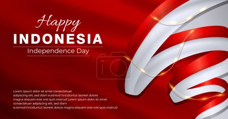 Téléchargez les illustrations : Jour de l'indépendance indonésienne fond avec ruban ondulant rouge blanc - en licence libre de droit