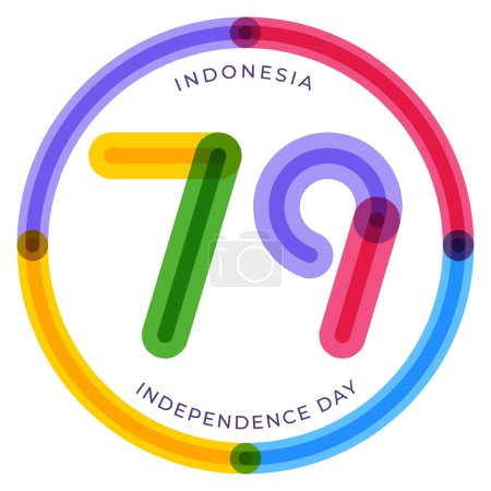 79º Día de la Independencia de Indonesia con colorido diseño de línea moderna.