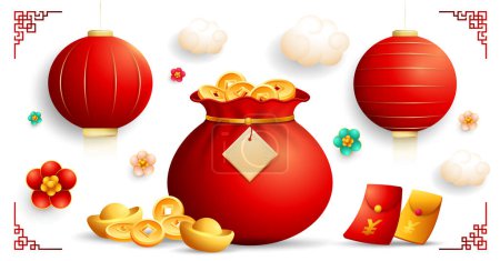 Adornos de celebración del año nuevo chino, colección de elementos vectores chinos (Traducción: Año de la Serpiente)