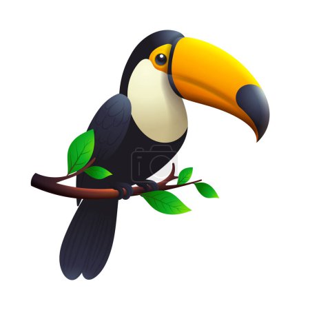 Toucan bird on a Branch with realistic transparent vector illustration