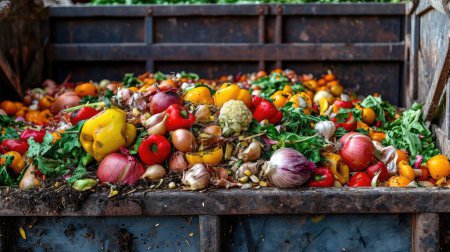 Residuos biológicos orgánicos expirados. Mezclar verduras y frutas en un recipiente enorme, en un cubo de basura.