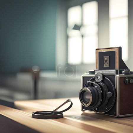 Téléchargez les photos : Vieille caméra vintage. sur une table. intérieur. - en image libre de droit
