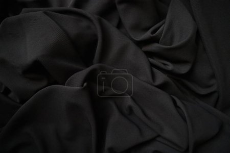 Photo for Black fabric texture background, wavy fabric slippery black color, luxury satin cloth texture. - Royalty Free Image