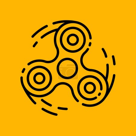 Illustration for Fidget spinner icon in move. Finger spinner linear logo design. Creative symbol drawn with outline lines in motion. Vector illustration isolated on yellow background - Royalty Free Image