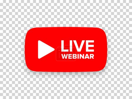Live Webinar button. Virtual Event icon. Online Education, Live Stream symbol. Video conference, Internet podcast. Vector button isolated on transparent background
