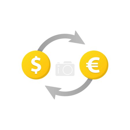 Illustration for Money exchange icon. Dollar and euro cash transfer symbol. Currency exchange sign design. Vector flat style illustration on white background - Royalty Free Image