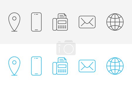 Kontaktinformationen einfache Thin Line Icons. Qualitätssymbole und Zeichen Web-Sammlung, Visitenkarten-Symbole. Vektorumrisse