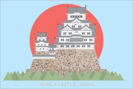 vector of Himeji Castle at Osaka, Japan, with sun