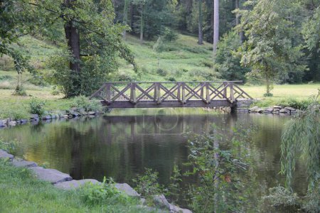 Photo for A little decorative bridge on the pond of castle Frydlant, Czech republic - Royalty Free Image