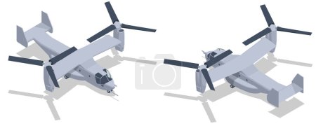 Illustration for Isometric United States Air Force V-22B Osprey tiltrotor military aircraft. Tiltrotor for military operations. V STOL military transport aircraft. - Royalty Free Image
