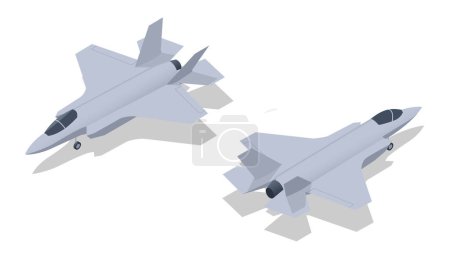 Illustration for Isometric Lockheed Martin F-35 Lightning II Multirole fighter. Electronic warfare and intelligence, surveillance, reconnaissance capabilities. Military Aviation. - Royalty Free Image