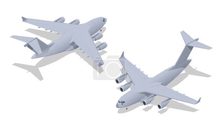 Illustration for Isometric C-17 Globemaster III is a large military transport aircraft. Military Aviation. Strategic and tactical airlifter. - Royalty Free Image