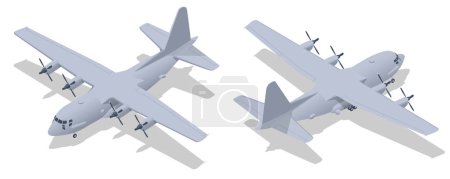 Ilustración de Isométrico Lockheed C-130 Hércules, avión de transporte militar turbohélice estadounidense de cuatro motores. Aviones de transporte militar. - Imagen libre de derechos