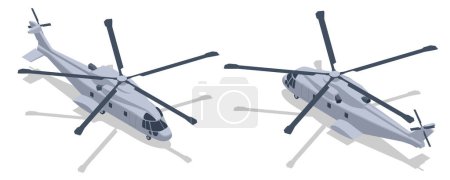 Illustration for Isometric Anti-submarine warfare, medium-lift transport, search and rescue and utility helicopter Merlin. Military Aviation. - Royalty Free Image