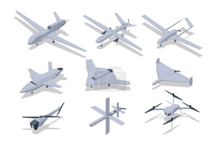 Illustration for Isometric loitering munition. Kamikaze Drones Attack. Unmanned military technology. Military Drone isolated on white background. - Royalty Free Image