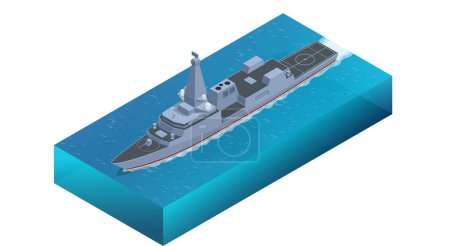 Illustration for Isometric Type 26 frigate, Naval Ship, frigate for the United Kingdoms Royal Navy, with variants also being built for the Australian and Canadian navies. - Royalty Free Image