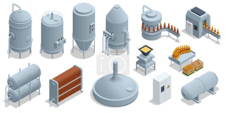 Illustration for Isometric Brewing, Craft beer brewing equipment in privat brewery. Modern Beer Factory. Steel tanks for beer fermentation and maturation - Royalty Free Image