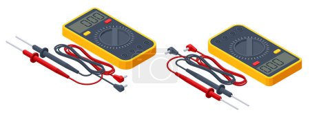 Illustration for Isometric Electrical Tester, Digital multimeter on white background. Electricians tool. Manual-Ranging Digital Multimeter, Dual Range Non-Contact Voltage Tester. - Royalty Free Image