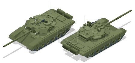 Illustration for Isometric Main battle tank. The T-90 is a third-generation Russian main battle tank. It uses a 125 mm 2A46 smoothbore main gun. Russian military tank T-90. - Royalty Free Image