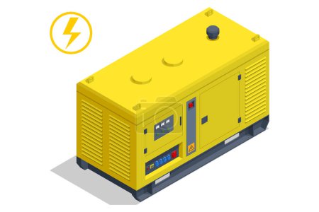 Illustration for Isometric industrial diesel power generator. Portable electric power-generator, generator-trailer. Standby generator - Royalty Free Image