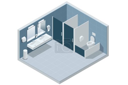 Ilustración de Isometric Clean Public Restroom Interior. Restroom with Cubicles and Sinks. Public toilet, restroom, lavatory water closet, WC - Imagen libre de derechos