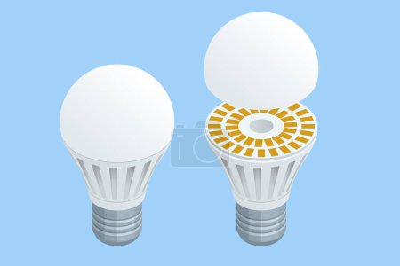 Téléchargez les illustrations : Isometric energy saving vented LED bulb. Type E27. Led lightbulb energy save white. - en licence libre de droit