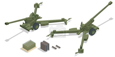 Ilustración de The FH70 is a towed howitzer. Military towed self-propelled howitzer - Imagen libre de derechos