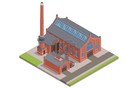 Illustration for Isometric Industrial plant, factory. Vintage building. Old beer factory or Old manufactory. - Royalty Free Image