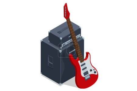 Ilustración de Guitarra eléctrica isométrica realista. Instrumentos musicales de guitarra acústica y eléctrica. - Imagen libre de derechos