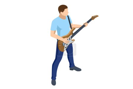 Ilustración de Guitarra eléctrica isométrica realista. Hombre tocando una guitarra eléctrica aislada sobre fondo blanco. - Imagen libre de derechos