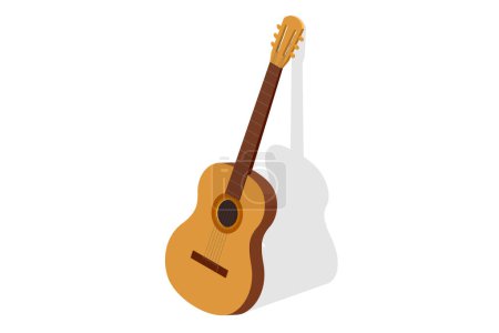 Illustration for Isometric Classical Acoustic Six-String Guitar Isolated on White Background. - Royalty Free Image
