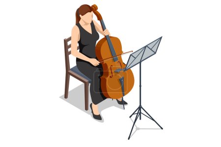 Illustration for Isometric cello, violoncello, bass-viol isolated on wihte. - Royalty Free Image