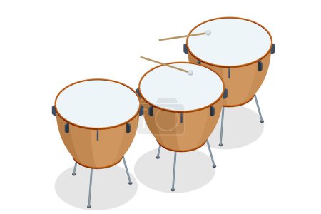Illustration for Isometric brown timpani isolated on white background. Timpani percussion musical instrument. - Royalty Free Image