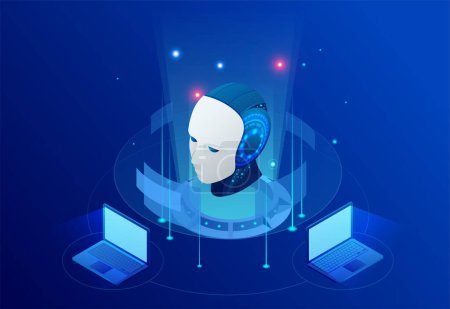 Isometric Artificial Intelligence, Knowledge Expertise Intelligence Learn. Internet connect Chatgpt Chat with AI, Artificial Intelligence