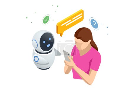 Isometrische künstliche Intelligenz, Wissenskompetenz Intelligenz lernen. Internet verbinden Chatgpt Chat mit KI, Künstliche Intelligenz