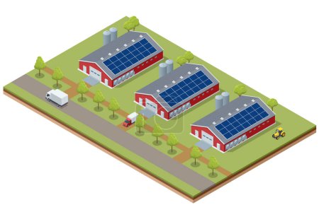 Isometric Poultry Farm Industrial. Poultry farm building, production of chicken meat, eggs