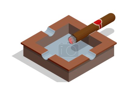 Ilustración de Cigarrillo isométrico aislado sobre fondo blanco. Puros marrones hechos a mano hechos con hojas de tabaco reales - Imagen libre de derechos