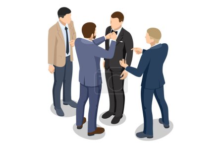 Illustration for Isometic Groom and groomsmen, friends congratulate the groom - Royalty Free Image